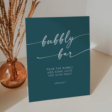 Boho Chic Teal Blue Bubbly Bar Wedding Pedestal Sign