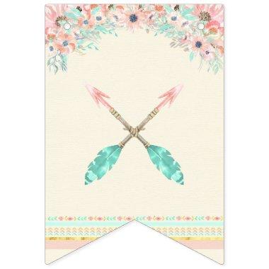 Boho Chic Tribal Arrows Feather Peach Pink Mint Bunting Flags