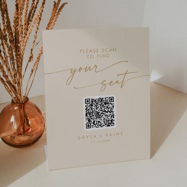 Boho Chic Vintage Gold Seating Chart QR Code Pedestal Sign