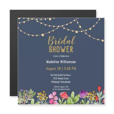 Boho Chic Watercolor Floral Blue Bridal Shower Magnetic Invitations
