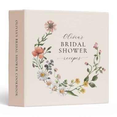 Boho Chic Wildflower Wreath Bridal Shower Recipes 3 Ring Binder