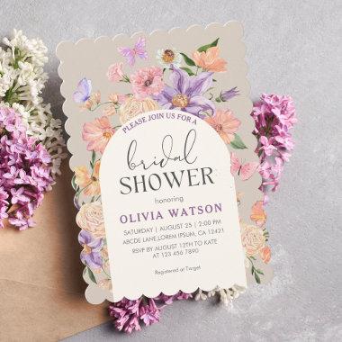 Boho chic Wildflowers Butterflies Bridal Shower Invitations