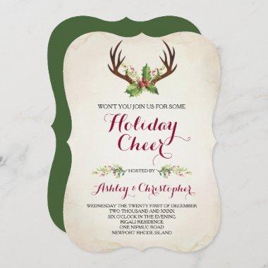 Boho Christmas Invite ~ Rustic Deer Antler