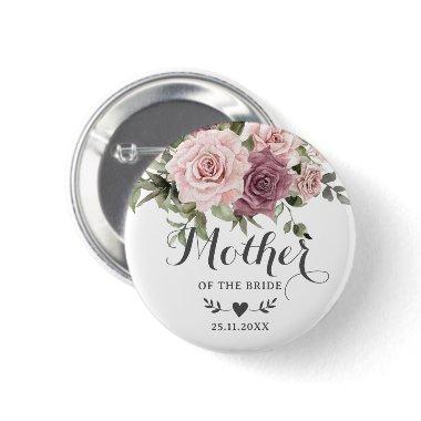 Boho Cinnamon Rose Blush Pink Floral Bridal Party Button