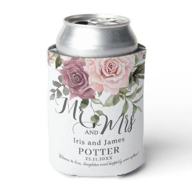Boho Cinnamon Rose Blush Pink Floral Wedding Can Cooler