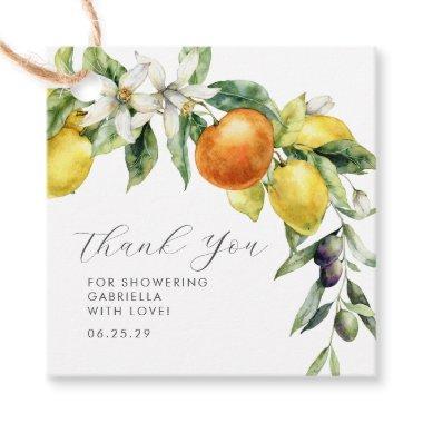 Boho Citrus Lemon Orange Bridal Shower Thank You Favor Tags