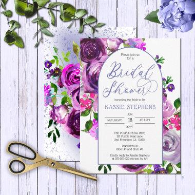 Boho Classy Purple Roses with Pink Bridal Shower Invitations