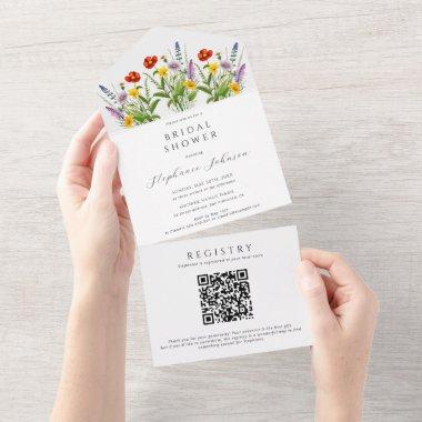 Boho Colorful Meadow Wild Flowers Bridal Shower All In One Invitations
