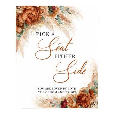 Boho copper floral pampas Pick a Seat Either Side Poster