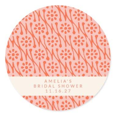 Boho Coral Orange Botanical Flowers Bridal Shower Classic Round Sticker