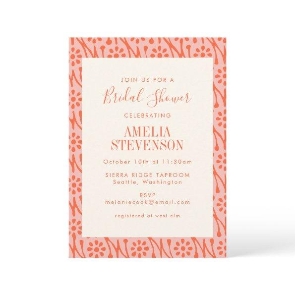 Boho Coral Orange Botanical Flowers