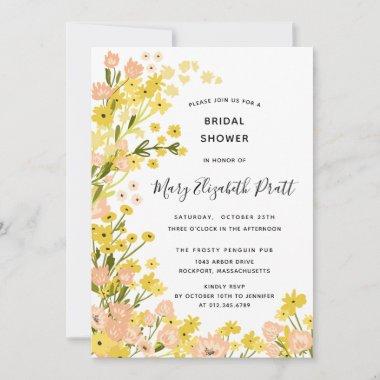 Boho Country Yellow Pink Wildflowers Bridal Shower Invitations