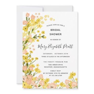 Boho Country Yellow Pink Wildflowers Bridal Shower Invitations