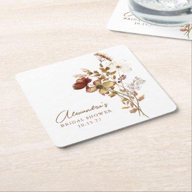 Boho Custom Earthy Nature Botanical  Square Paper Coaster