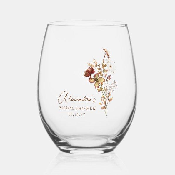 Boho Custom Earthy Nature Botanical  Stemless Wine Glass