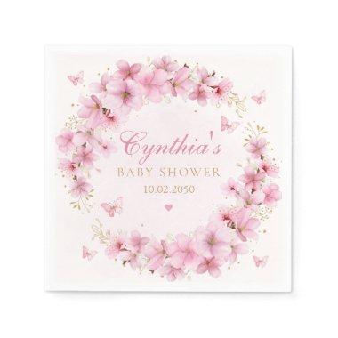 Boho Cute Pink Watercolor Floral Girl baby Shower Napkins