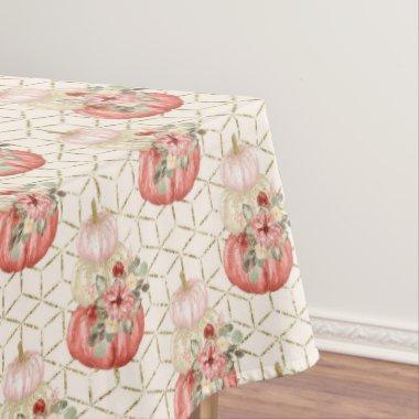 Boho Cute Watercolor Blush Pink Cream Pumpkins Tablecloth