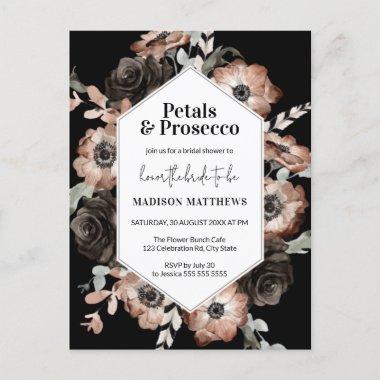 Boho Dark Florals Bridal Shower Petals & Prosecco PostInvitations