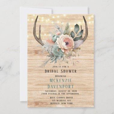 Boho Deer Antler Floral Bridal Shower Invitations
