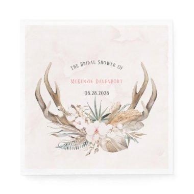 Boho Deer Antlers and Florals  Napkins