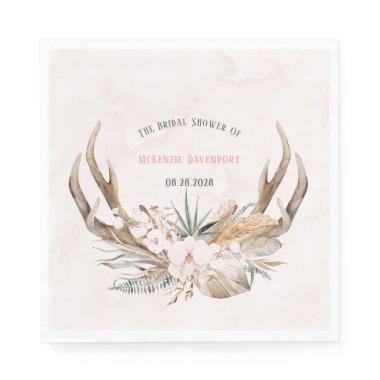 Boho Deer Antlers and Florals Bridal Shower Napkins