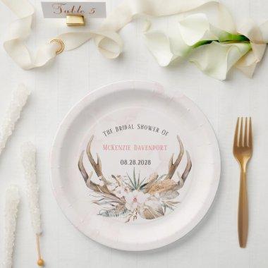 Boho Deer Antlers and Florals Bridal Shower Paper Paper Plates