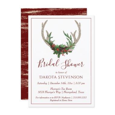 Boho Deer Antlers | Rustic Christmas Bridal Shower Invitations