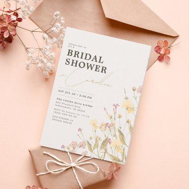 Boho Delicate Wildflowers Bridal Shower Invitations