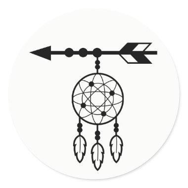 Boho Dream Catcher, Wedding Native American Tribal Classic Round Sticker