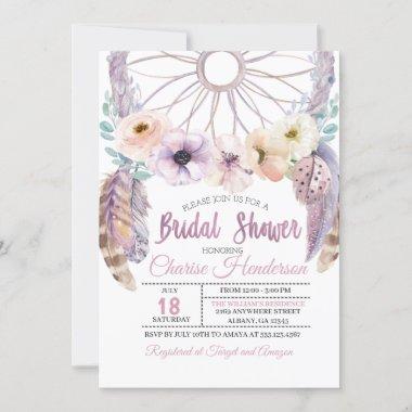 Boho Dreamcatcher Purple Bridal Shower Invitations