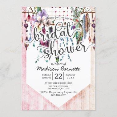 Boho Dreamcatcher Wood Bridal Shower Invitations