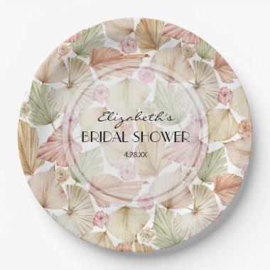 Boho Dried Leaves and Flowers Bridal Shower Paper Plates
