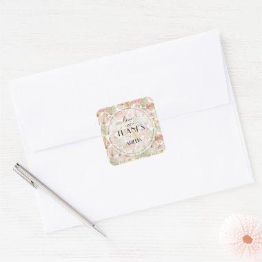 Boho Dried Leaves and Flowers Wedding Square Sticker