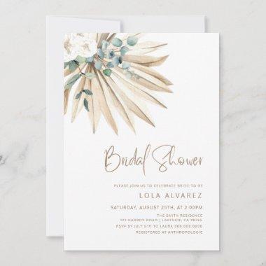 Boho Dried Palm Leaf Bouquet Bridal Shower Invitations