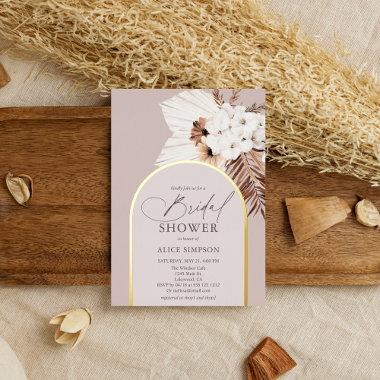 Boho Dried Palm Leaves Bridal Shower Foil Invitations