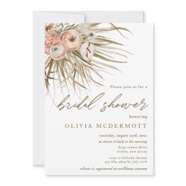 Boho Dried Palm Leaves Grass Floral Bridal Shower Invitations