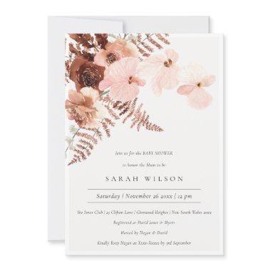 Boho Dried Rust Blush Orchid Baby Shower Invite