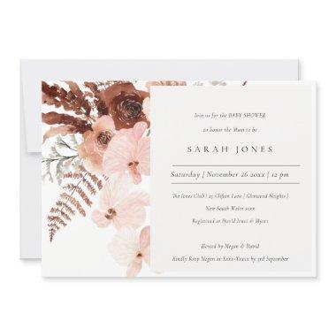 Boho Dried Rust Blush Orchid Baby Shower Invite