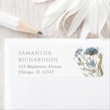 Boho dusty blue beige brown spring wildflowers label
