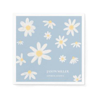 Boho Dusty Blue Daisy Flower Napkins