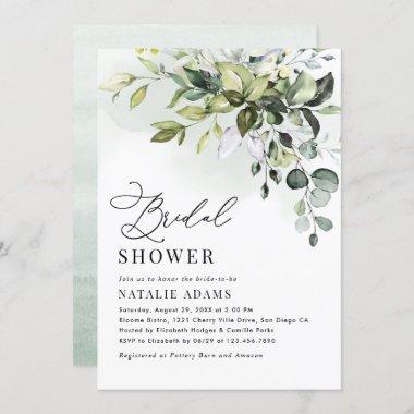 Boho Dusty Blue Eucalyptus Greenery Bridal Shower Invitations