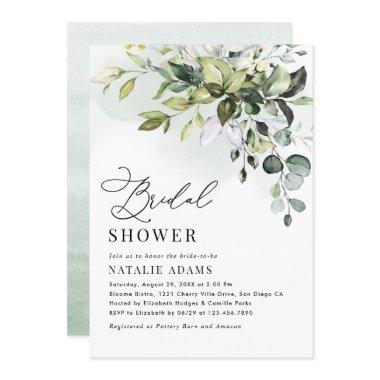 Boho Dusty Blue Eucalyptus Greenery Bridal Shower Invitations