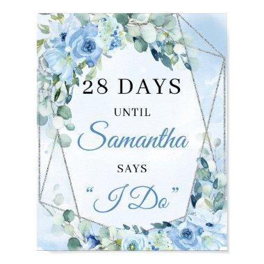 Boho Dusty blue eucalyptus silver Countdown sign
