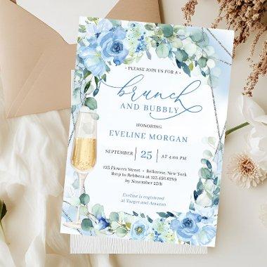 Boho dusty blue flowers greenery brunch and bubbly