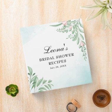 Boho Dusty Blue Watercolor Bridal Shower Recipe 3 Ring Binder