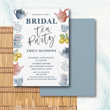 Boho Dusty Blue Watercolor Bridal Tea Party Invit Invitations