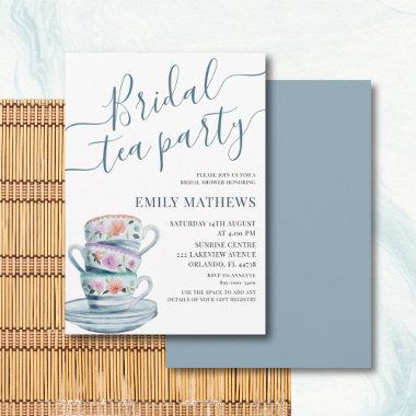 Boho Dusty Blue Watercolor Bridal Tea Party Invitations