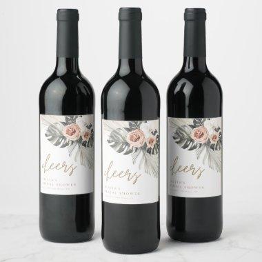 Boho Dusty Floral Arch Wine Label