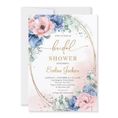 Boho dusty pink dusty blue rustic bridal shower Invitations