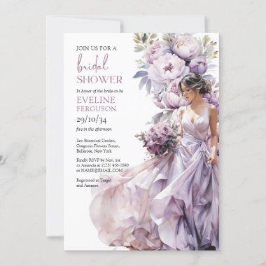 Boho dusty purple floral greenery wedding dress Invitations